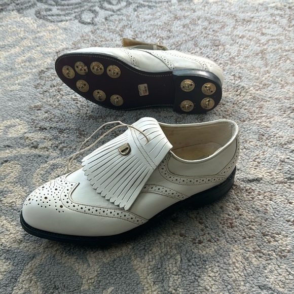 Vintage Dexter Men’s Golf Shoes Spikes Kiltie Leather White 9 - Picture 1 of 10